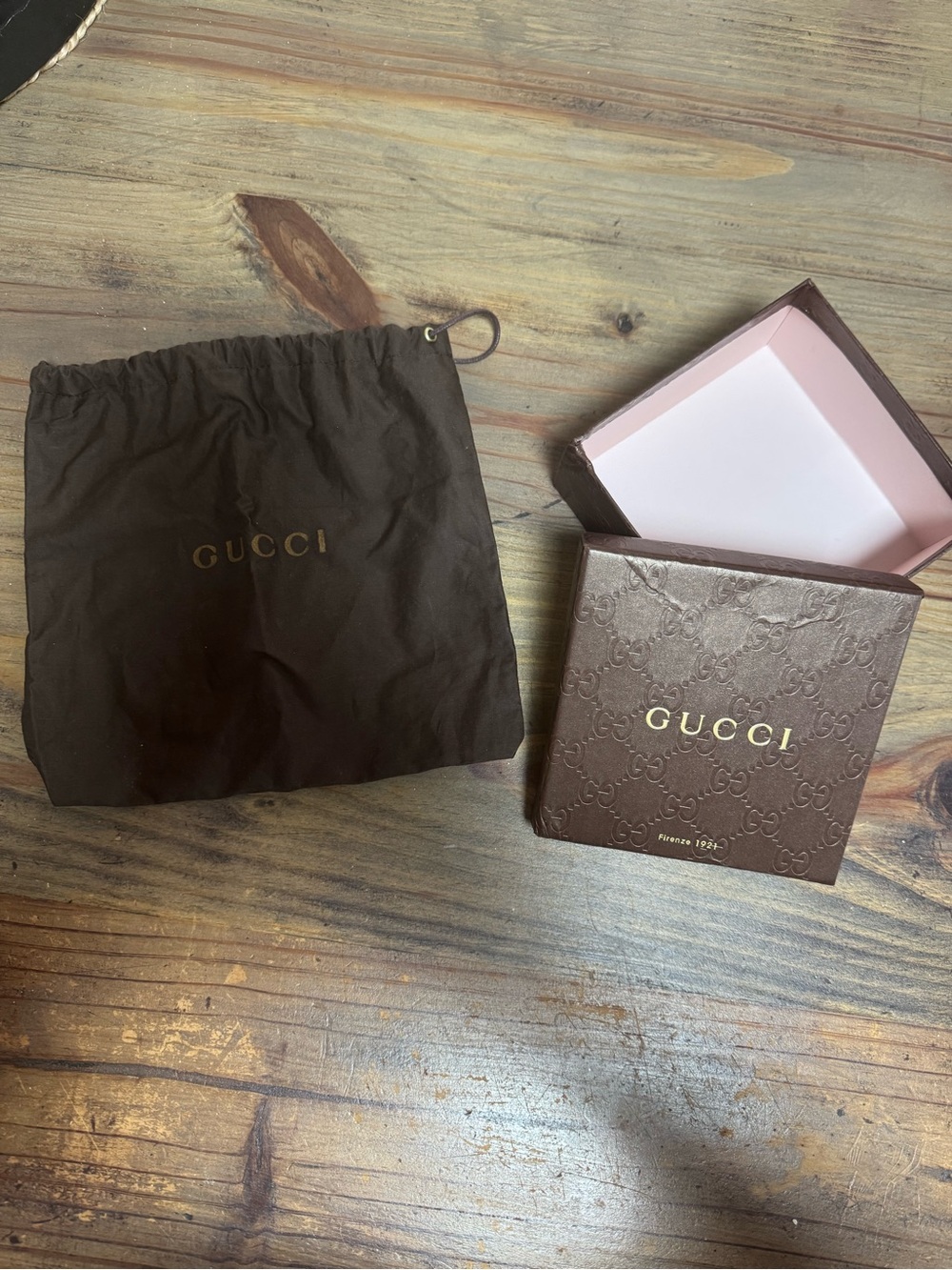 Gucci Brown Box and Dust Bag with Gold Logo